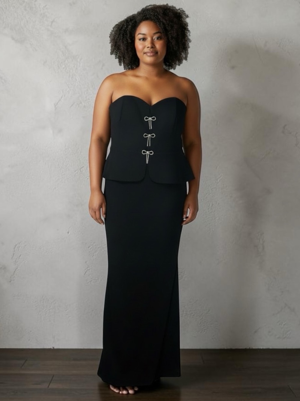 Eliza J Strapless Black Corset Evening Dress